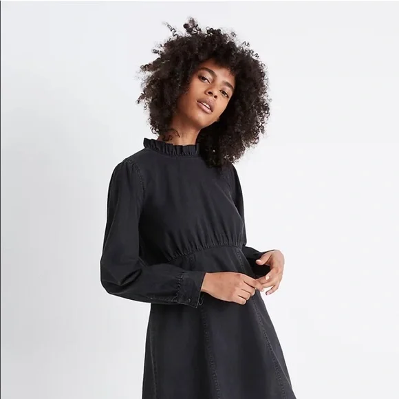 Dresses | Madewell Denim Mock Neck Ruffled Dress | Poshmark